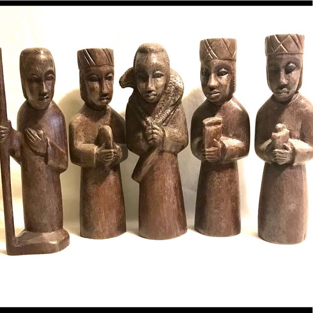 Primitive Group of 5 Hand Carved Christian Figures.
